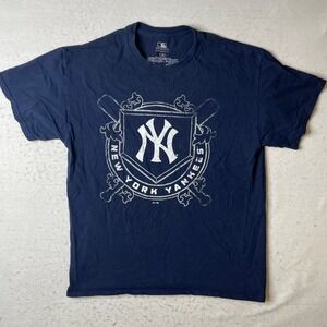 New York Yankees MLB Baseball T Shirt Navy Blue Mens Large L Cotton